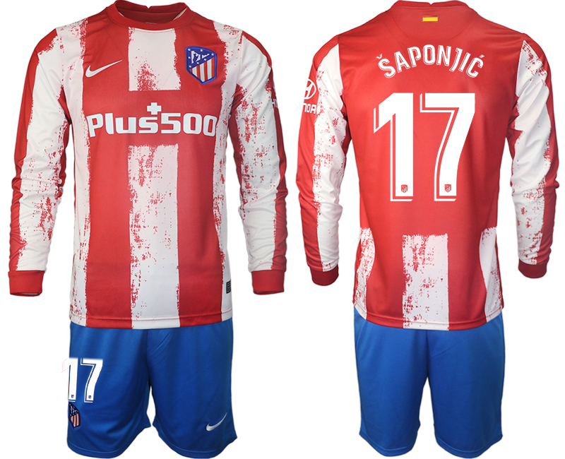 Men 2021-2022 Club Atletico Madrid home red Long Sleeve #17 Soccer Jersey